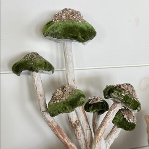 Rare Velvet Green Mushroom Home Decor Creative Co-op Gold Glitter Jewels Sequins